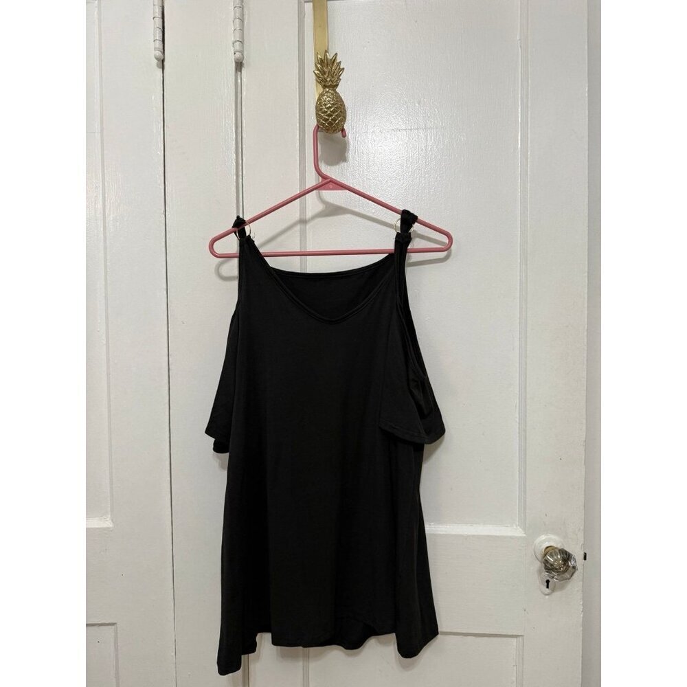 Black Cold-Shoulder Flowy Tunic Top 2XL